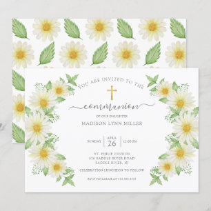 Fresh Daisy Floral First Communion Invitation