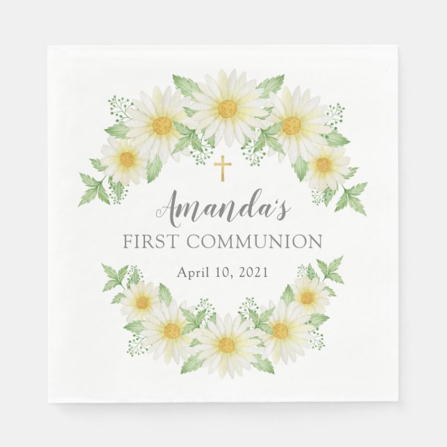 Fresh Daisy Floral First Communion Napkins (Front)