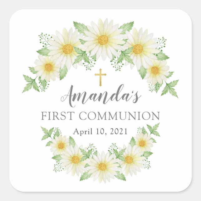 Fresh Daisy Floral First Communion Sticker (Front)