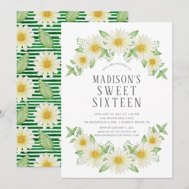 Fresh Daisy Floral Sweet Sixteen Party Invitation (Front/Back)