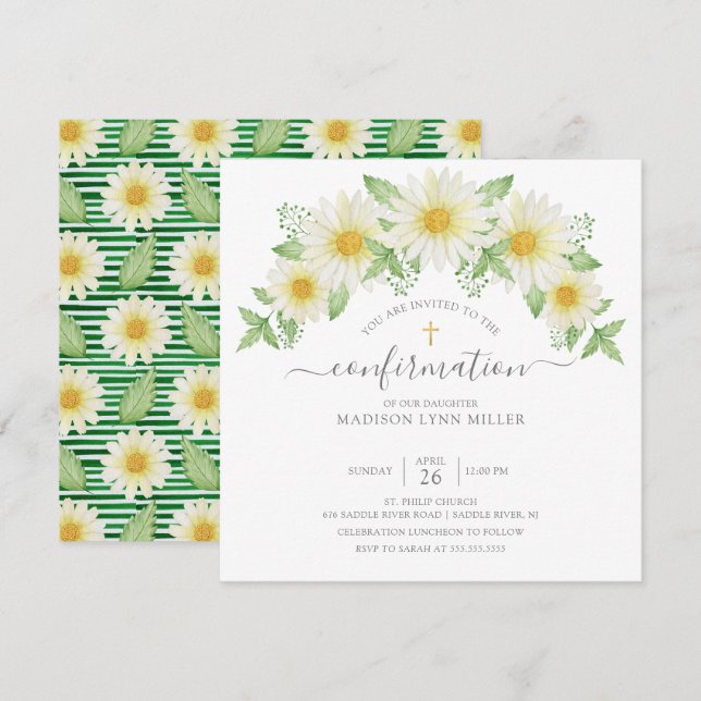 Fresh Daisy Rose Floral Confirmation Invitation (Front/Back)