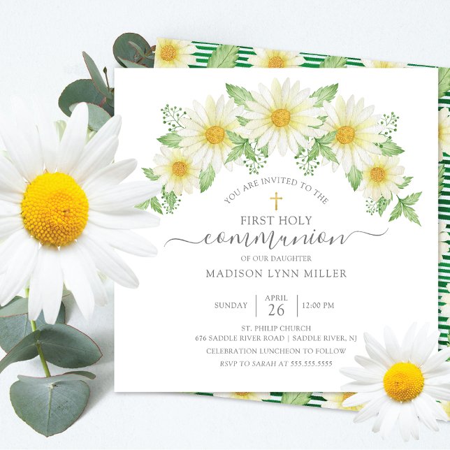 Fresh Daisy Rose Floral First Communion Invitation (Creator Uploaded)