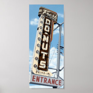 Fresh Doughnuts Drive-In on Route 66 Retro Poster