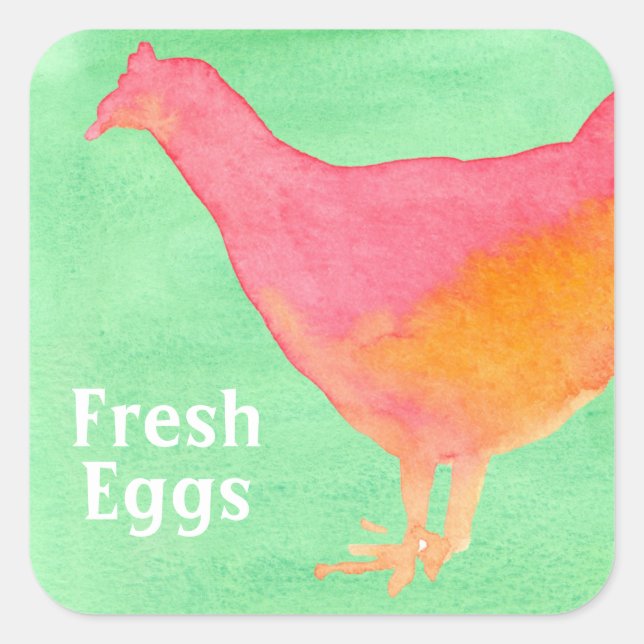 Fresh Eggs Carton Watercolor Chicken  Square Sticker (Front)