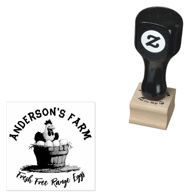 Fresh Eggs Custom Family Farm Hen Monogram Egg  Rubber Stamp (Stamped)