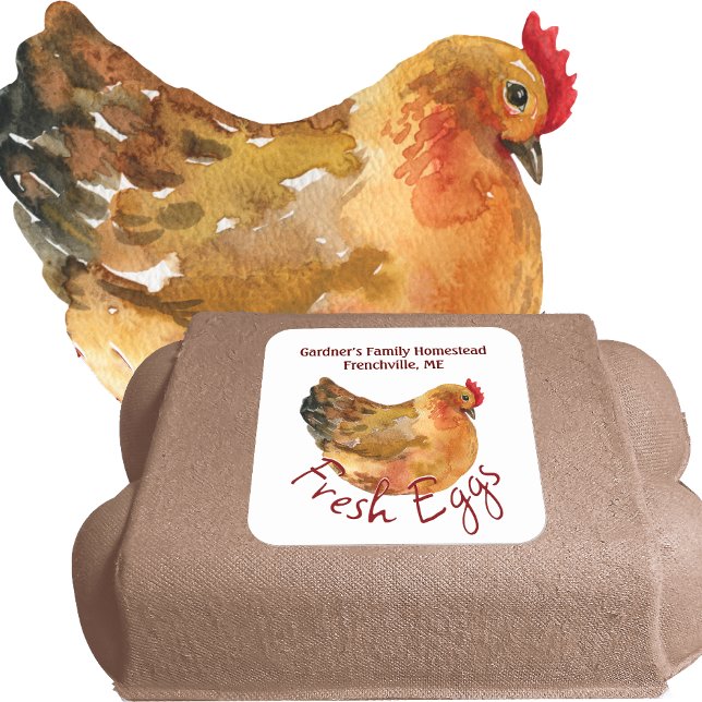 FRESH EGGS Sticker with Watercolor Hen (Creator Uploaded)