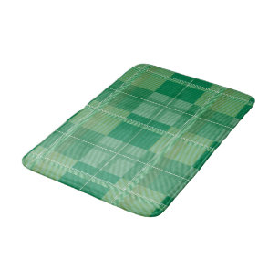 Fresh Emerald Sage Plaid Aesthetic Bath Mat