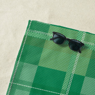 Fresh Emerald Sage Plaid Aesthetic Beach Towel