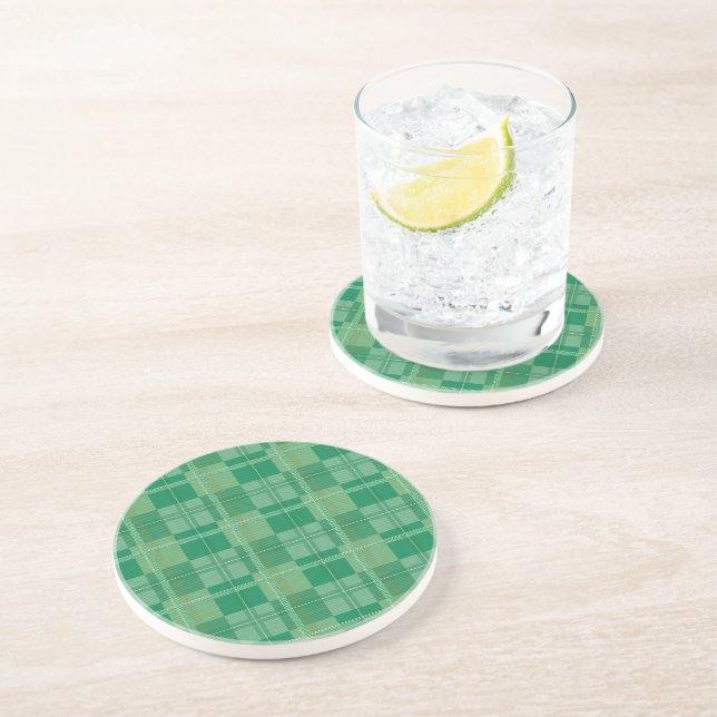 Fresh Emerald Sage Plaid Aesthetic Coaster (Side)