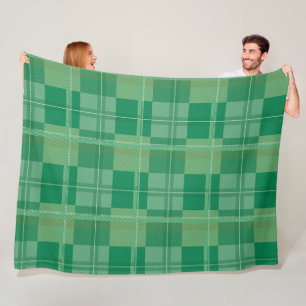 Fresh Emerald Sage Plaid Aesthetic Fleece Blanket