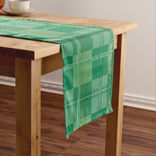 Fresh Emerald Sage Plaid Aesthetic Short Table Runner