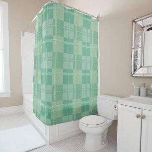 Fresh Emerald Sage Plaid Aesthetic Shower Curtain