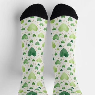 Fresh Emerald Watercolor Heart & Gold Dust Socks
