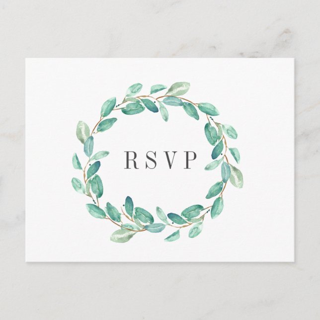 Fresh Eucalyptus Aqua Wedding  RSVP MEAL CHOICE Invitation Postcard (Front)