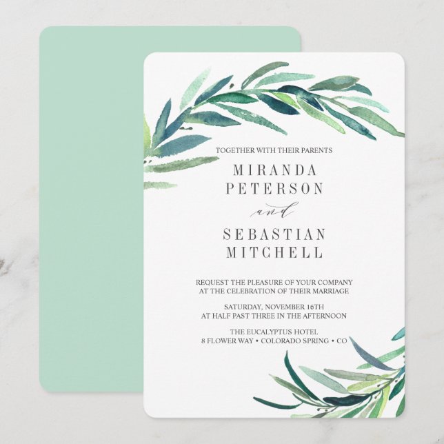 Fresh Eucalyptus Branches Leaves Botanical Wedding Invitation (Front/Back)