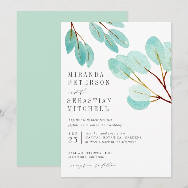 Fresh Eucalyptus Foliage Botanical Wedding Invitation (Front/Back)