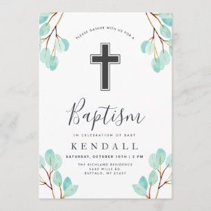 Fresh Eucalyptus   Greenery Themed Baptism Invitation