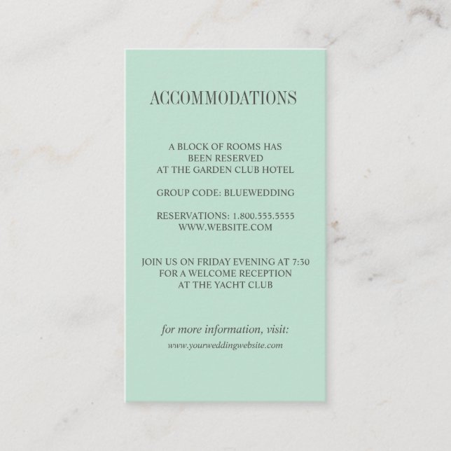 Fresh Eucalyptus leaves wedding ACCOMMODATION Enclosure Card (Front)