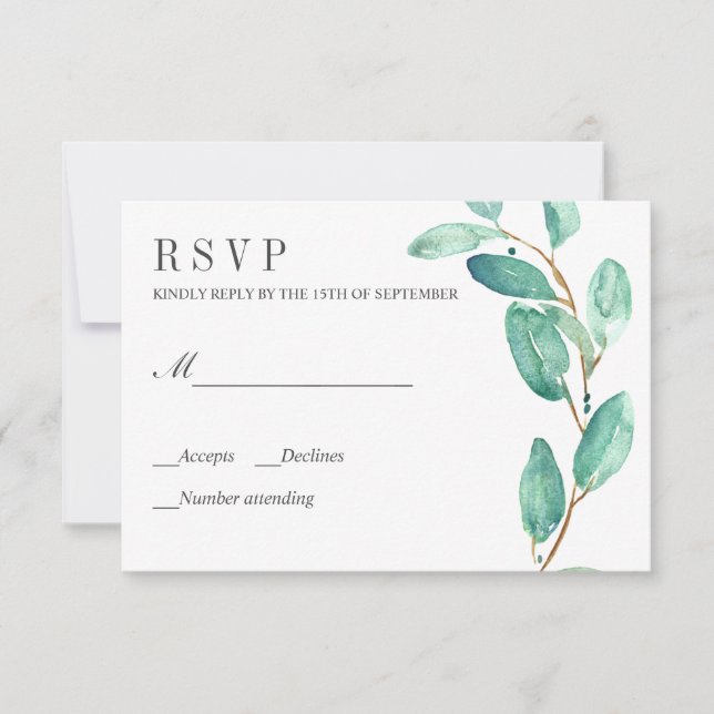 Fresh Eucalyptus Leaves Wedding RSVP Card (Front)