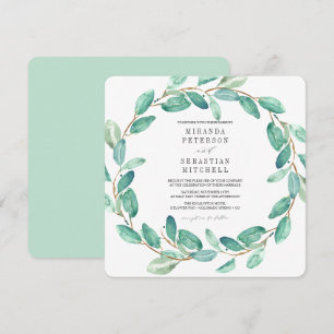 Fresh Eucalyptus Leaves wreath Botanical Wedding Invitation