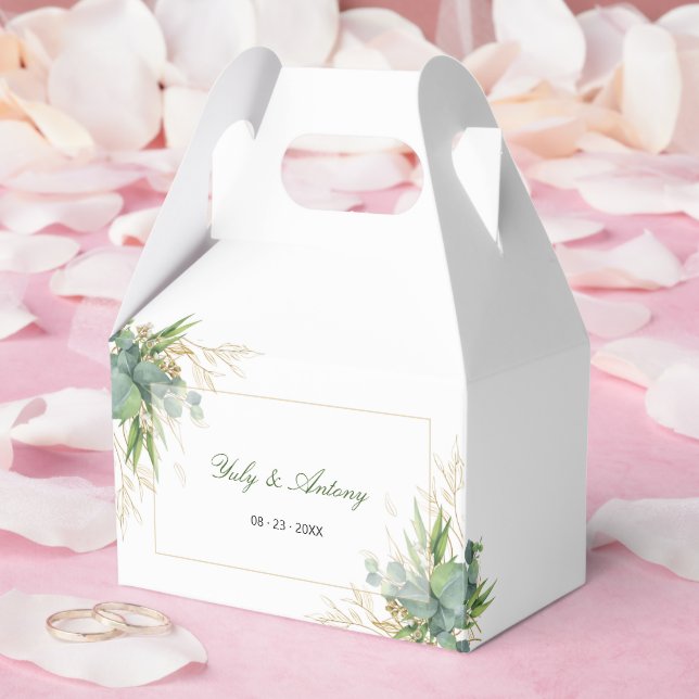 Fresh Eucalyptus Matte Gold Leaf Geometric Wedding Favour Box (Wedding)