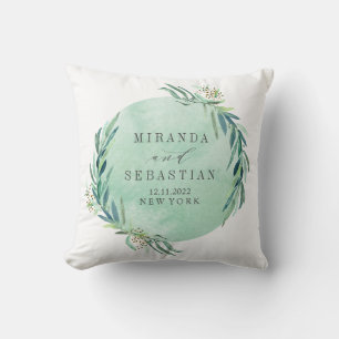 Fresh Eucalyptus Monogram Wedding keepsake Cushion