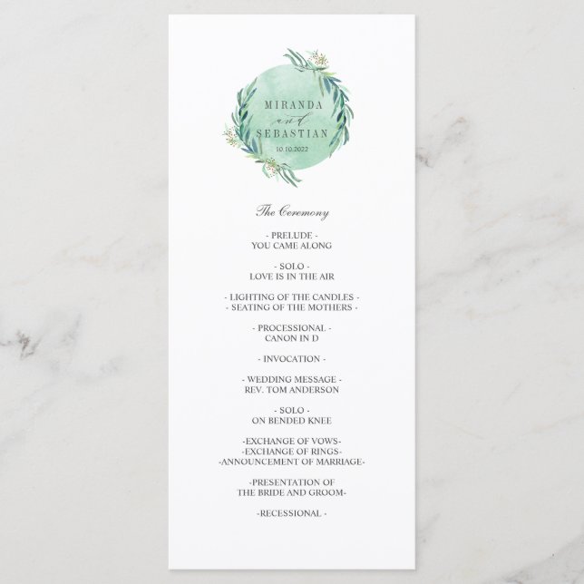 Fresh Eucalyptus wreath Elegant  wedding  Program Programme (Front)