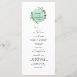 Fresh Eucalyptus wreath Elegant  wedding  Program Programme