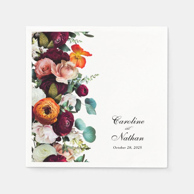 Fresh Fall Floral Rustic Elegant Wedding Napkin (Front)