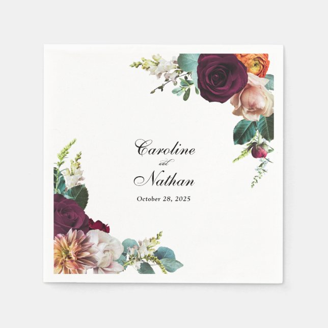 Fresh Fall Floral Wedding Napkin (Front)