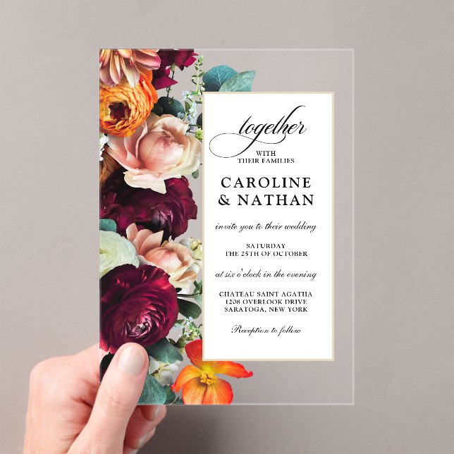 Fresh Fall Romantic Floral Wedding Acrylic Invitations (Insitu (Handheld))