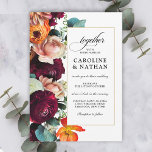 Fresh Fall Romantic Floral Wedding Invitation<br><div class="desc">A modern romantic choice in wedding invitations, this design features rich romantic colours of burgundy red, russet orange, blush pink and teal green leaves in a lovely floral border placed to the left of your text. The back of the invitation has a matching floral bouquet making a uniquely charming invitation....</div>