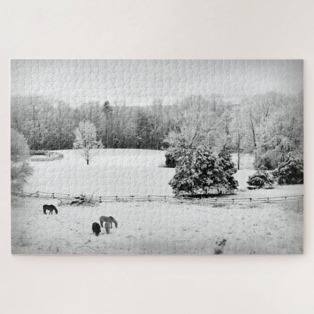 Fresh Fallen Snow at the Horse Ranch - 20x30 inch Jigsaw Puzzle (Horizontal)