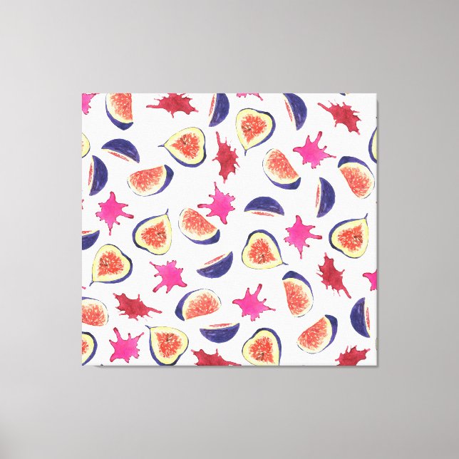 Fresh Figs Pink Juice Watercolor Canvas Print (Front)