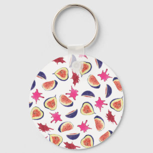 Fresh Figs Pink Juice Watercolor Key Ring