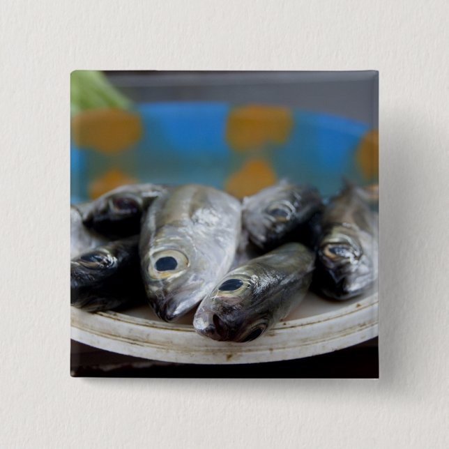 Fresh fish on fish market Mercado de Peixe), 15 Cm Square Badge (Front)