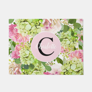 Fresh Flower Bouquet Monogram  Doormat
