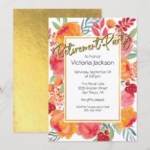 Fresh Flowers Gold Foil Retirement Party Invites