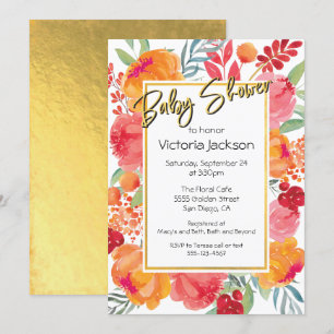 Fresh Flowers watercolor Baby Shower Invitations