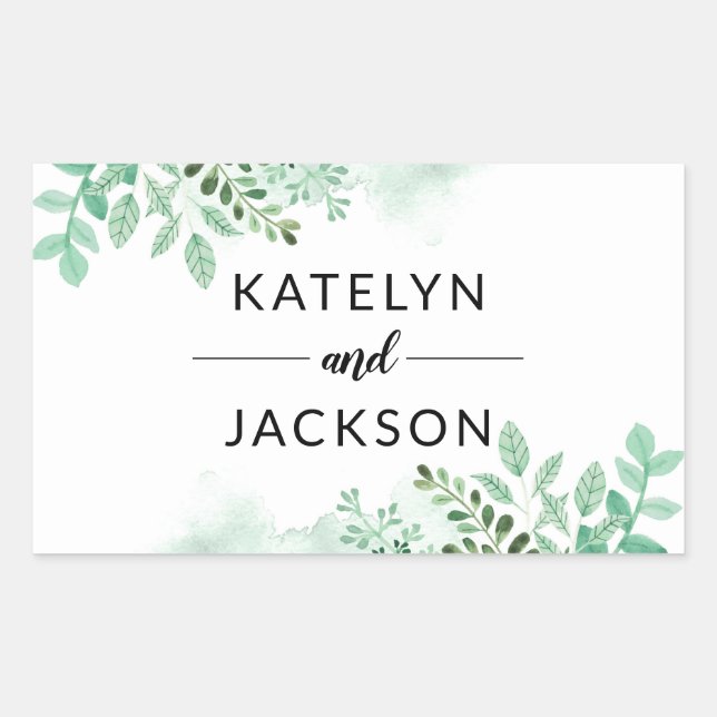 Fresh Foliage Botanical Border Wedding Monogram Rectangular Sticker (Front)