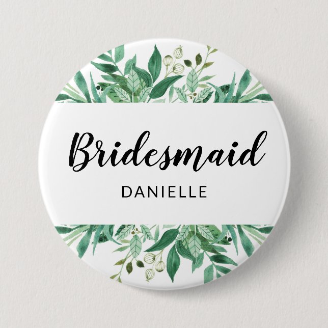 Fresh Foliage Botanical Bridesmaid Monogrammed 7.5 Cm Round Badge (Front)