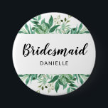 Fresh Foliage Botanical Bridesmaid Monogrammed 7.5 Cm Round Badge<br><div class="desc">Fresh Foliage Botanical Frame Watercolor Greenery Vines & Leaves in shades of Green and Mint Bridesmaid Monogrammed Name Bridal Wedding Party Favour Button

* See my shop to see the entire collection!</div>