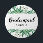 Fresh Foliage Botanical Bridesmaid Monogrammed 7.5 Cm Round Badge<br><div class="desc">Fresh Foliage Botanical Frame Watercolor Greenery Vines & Leaves in shades of Green and Mint Bridesmaid Monogrammed Name Bridal Wedding Party Favour Button

* See my shop to see the entire collection!</div>