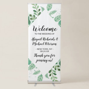 Fresh Foliage Botanical Diamond Wedding Welcome Retractable Banner