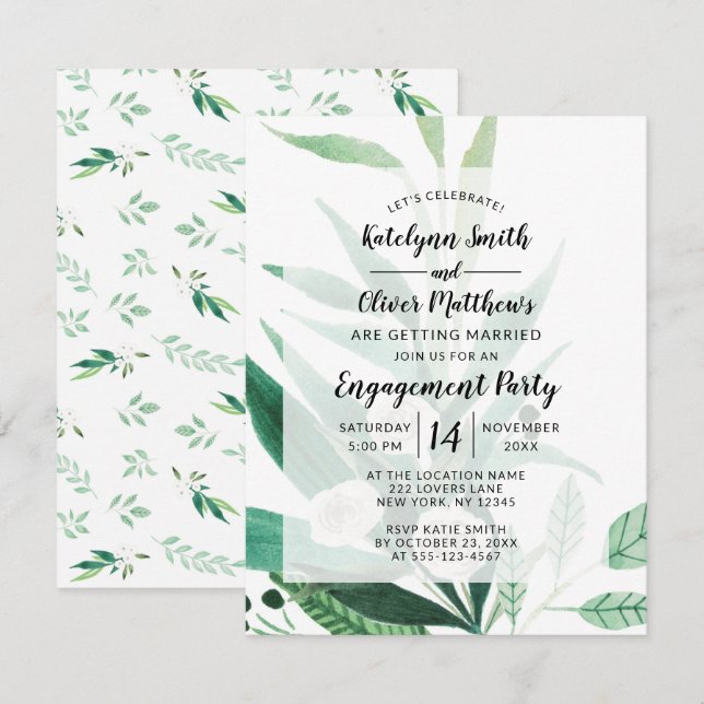 Fresh Foliage Botanical Framed Engagement Party Invitation (Front/Back)