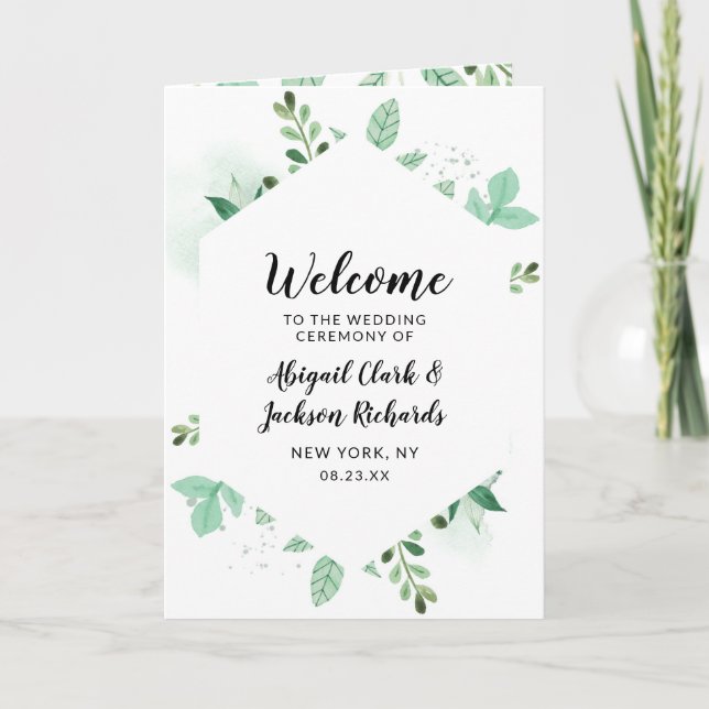 Fresh Foliage Botanical Hexagon Wedding Ceremony Programme (Front)