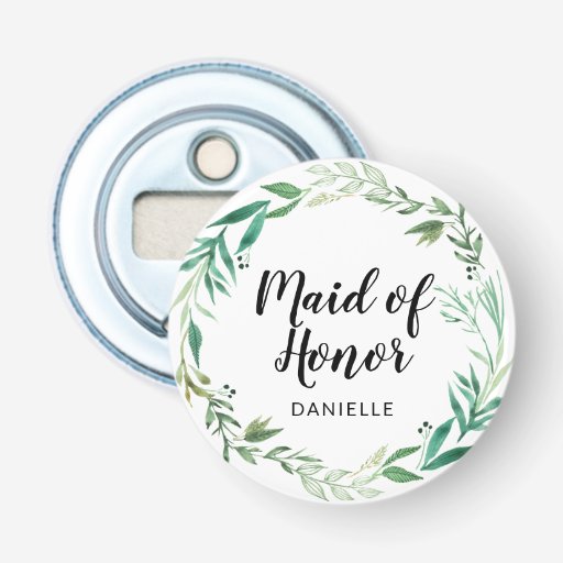 Image of Fresh Foliage Botanical Maid of Honour Monogrammed Bottle Opener