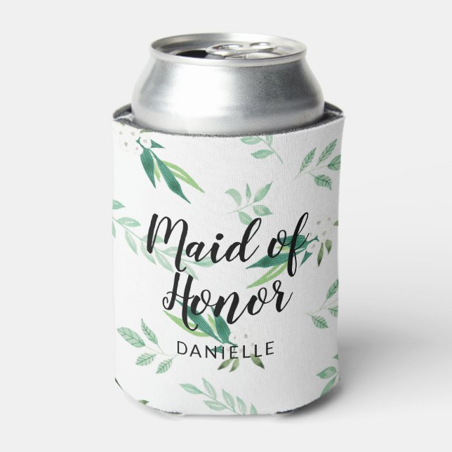 Fresh Foliage Botanical Maid of Honour Monogrammed Can Cooler (Can Front)