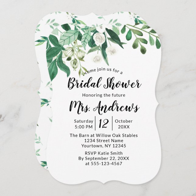 Fresh Foliage Botanical Mint Border Bridal Shower Invitation (Front/Back)