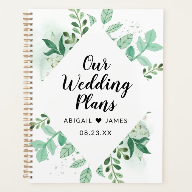 Fresh Foliage Botanical Mint Diamond Frame Wedding Planner (Front)